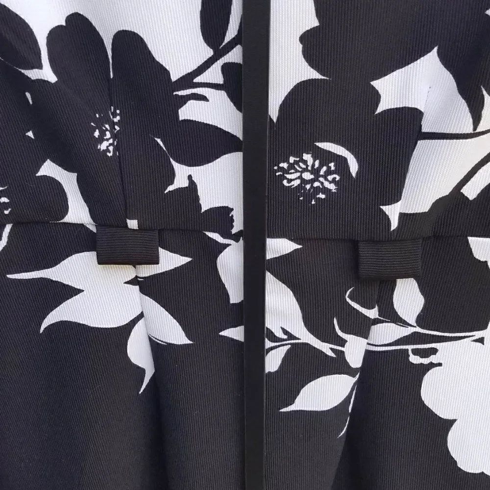 Connected Black White Floral Belted Dress size 10 - Picture 4 of 12